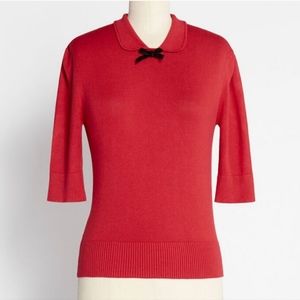 Modcloth Collectif Bow For It Red Retro Pinup Vintage Knit Sweater UK 22 / US 18